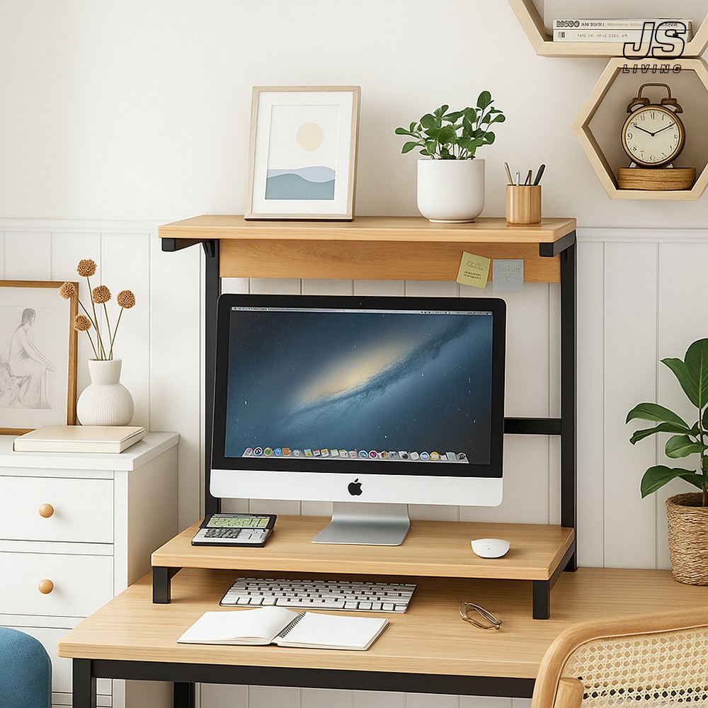 JS리빙 컴퓨터 모니터 받침대 책꽂이 정리 원목 나무 미니 책상용 전면 분리 인테리어 와이드 선반 책상 사무용 받침 간이 서랍 책상위 사무실 듀얼 높은 수납함 N_01 29,500원