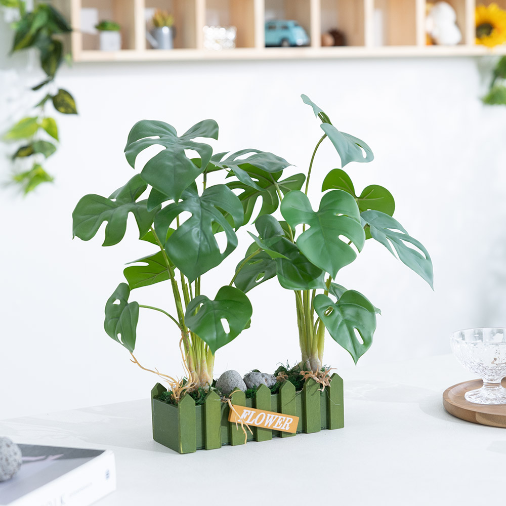 초록 공기정화 조화식물 울타리 화분 set 43cm 인테리어 실내 장식 테이블 꾸미기 소품, 몬스테라_그린B 45,000원