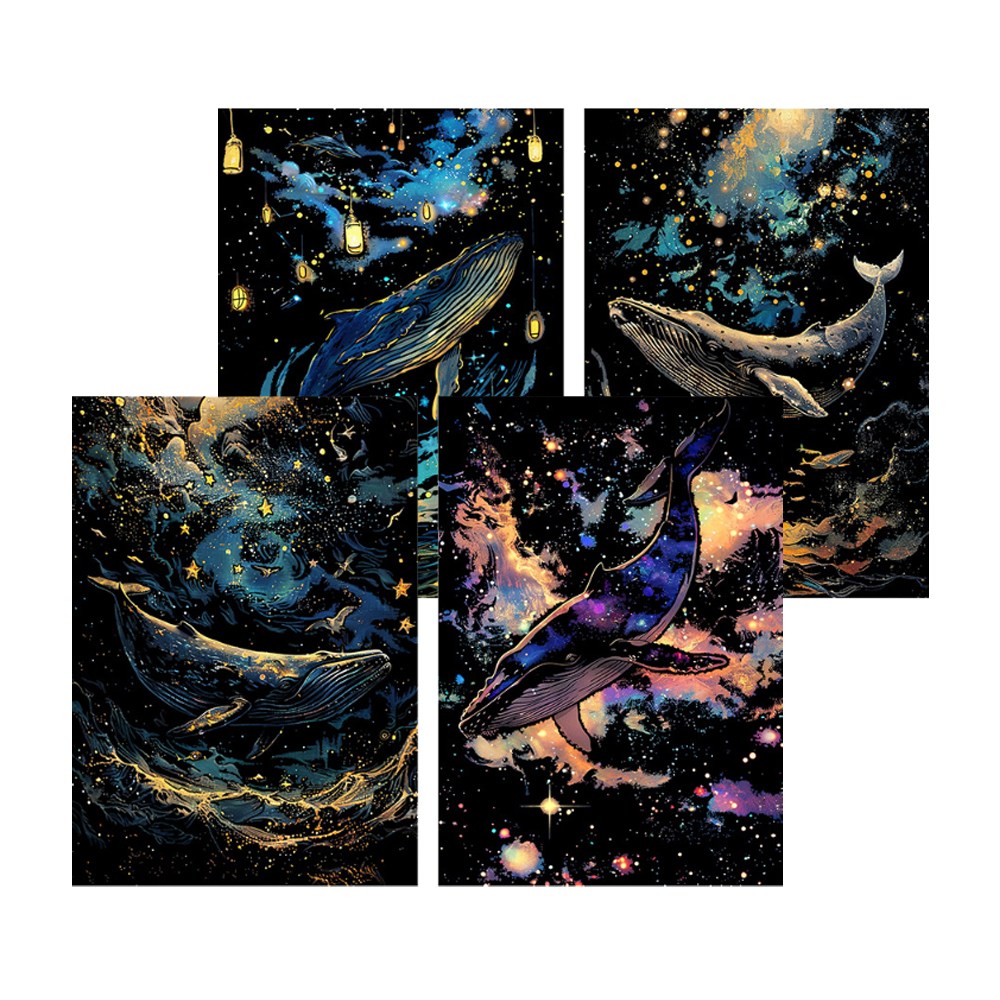 [메잌미] 야광 스크래치 페이퍼세트 4pcs, 1세트, 고래 7,500원