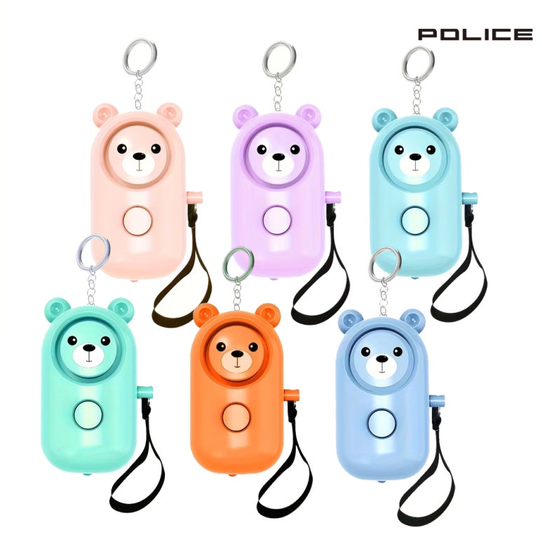 POLICE H1 휴대용 곰돌이 캐릭터 호신용 경보기 위기 대응 SOS 130데시벨 경보음 LED 라이트 여성 노인용 호신용품 자기방어 알람 안전지킴이 키링 호신용선물 색상랜덤 3,560원