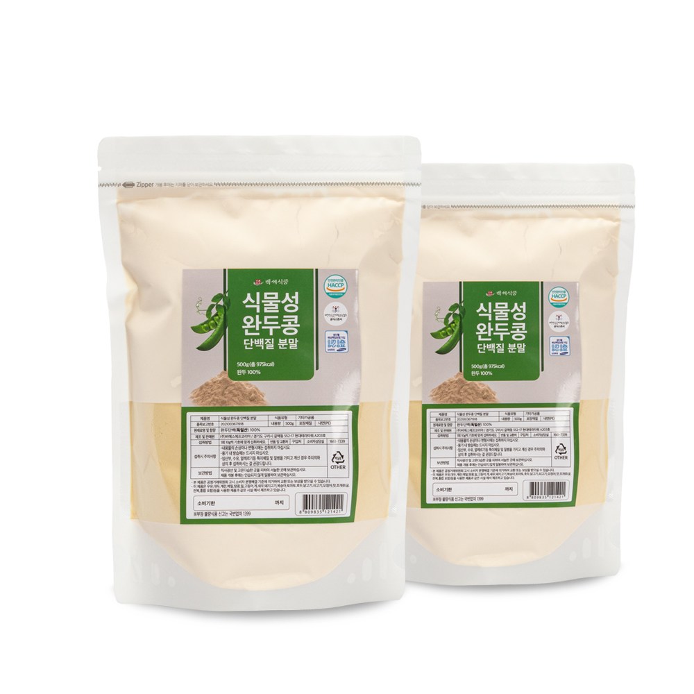 백세식품 독일산 식물성 완두콩단백질 분말 500g HACCP 인증제품, 500g, 2개 39,990원