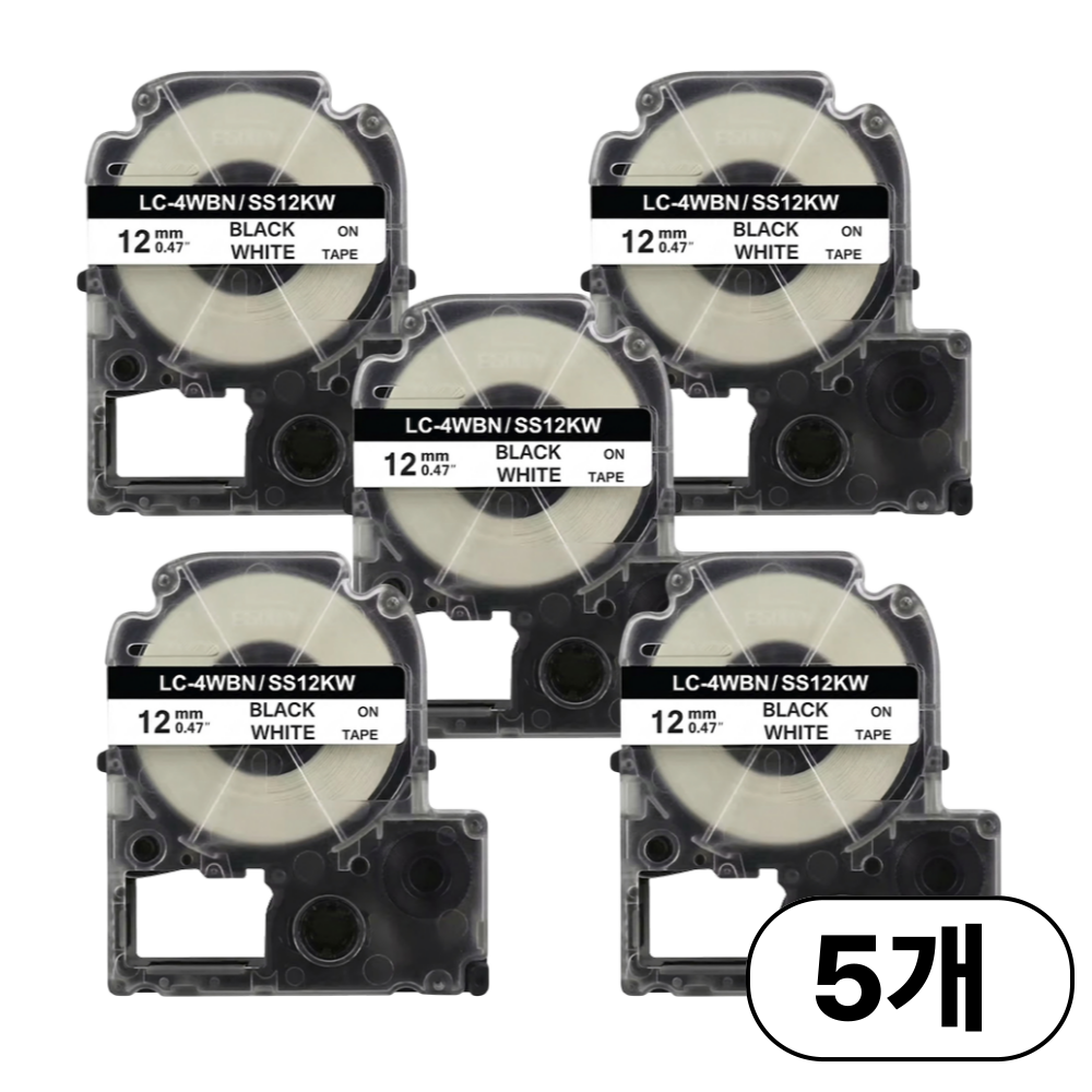 집으로프레시 앱손 라벨 테이프 호환, 12mm, 흰색배경_검은글자 5개세트 16,900원