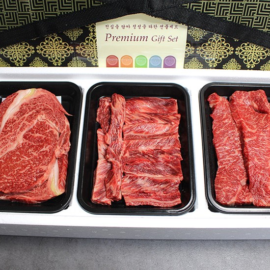 [한성가횡성한우] 정품 횡성한우 원뿔등급 명작세트 1호 550g(등심 200g,채끝 200g,갈비살 150g) 109,000원