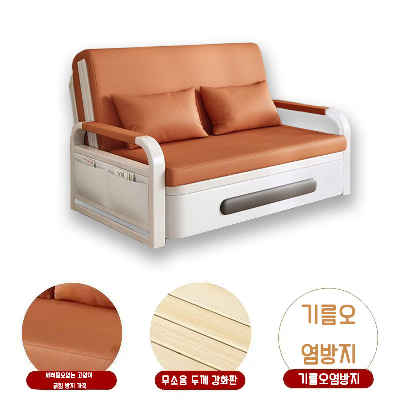 접이식 소파베드 리클라이너 소파겸용침대 다용도 생활가구 쿠션포함, 주황색+흰색프레임+스펀지1.08m 219,000원