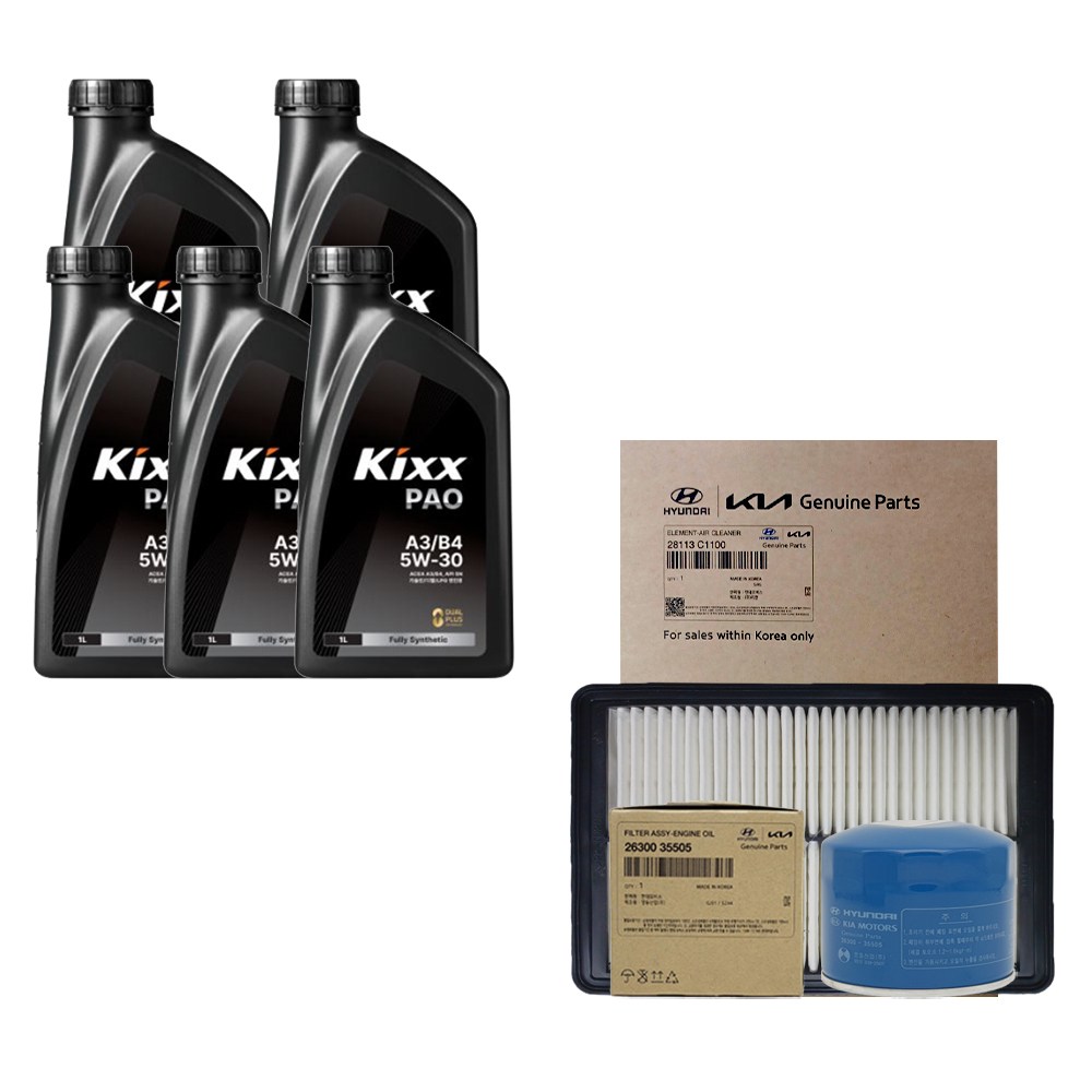 그랜저IG 2.4 가솔린 킥스 PAO A3 B4 5W30 5L 엔진오일 순정 필터 세트 35505-C1100 60,600원