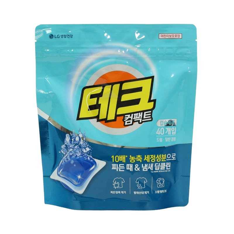 LG생활건강 테크 컴팩트 캡슐세제 드럼 일반세탁기 겸용, 1개, 40개입 5,890원