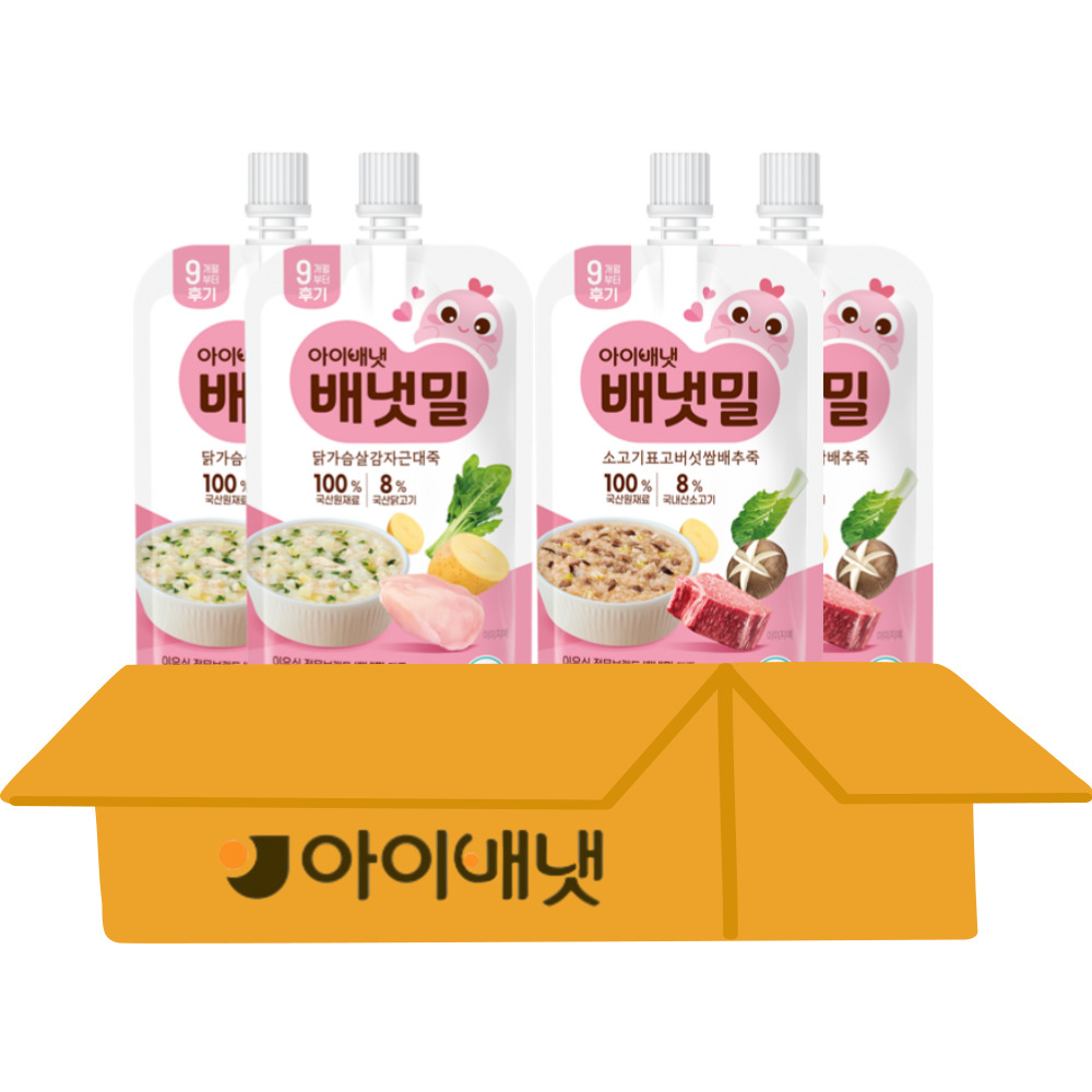 [아이배냇]아기 이유식 배냇밀 베베 짜먹는 유아용 간식 2종, 400g, 1세트, 소고기표고2+닭가슴살감자2 11,490원