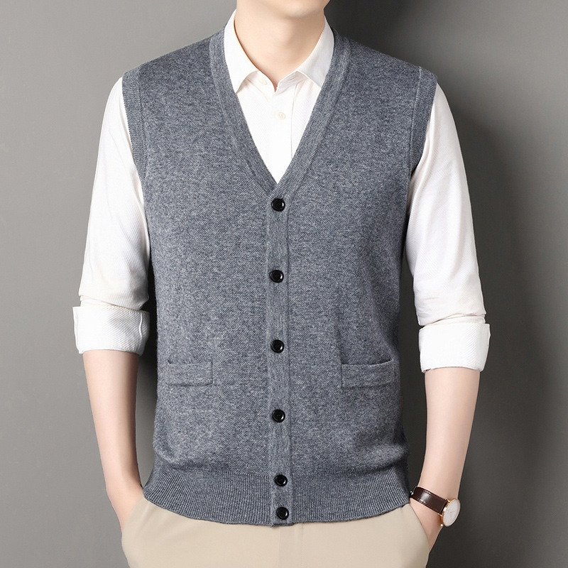 Makone 남성 가을 겨울 울 혼방 브이넥 민소매 니트 가디건 조끼 35,900원