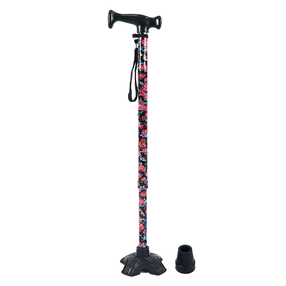 가볍고 멋스럽고 튼튼한 노인용 4발 어르신용 효도 지팡이,고무발 추가증정, 1개, 블랙 플라워 12,000원