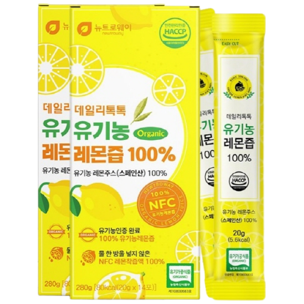 스페인산 100% 유기농인증 NFC리얼착즙 데일리톡톡 유기농레몬즙100% 14포 2통 1일1레몬 HACCP인증 SPT영양제 28,600원