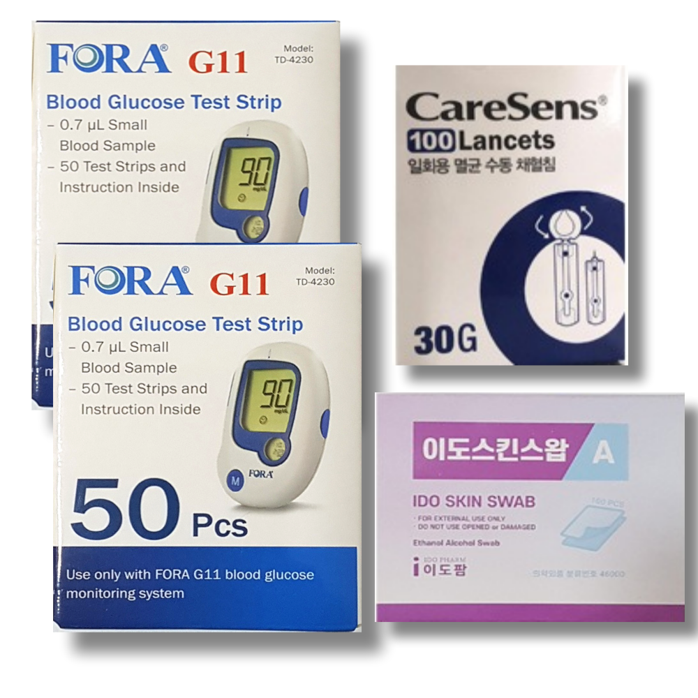 포라 혈당 시험지 100매+침 100개+솜 100매 유진포라 FORA G11 혈당측정검사지 당뇨 유진 검사지 스트립 strip 28,300원