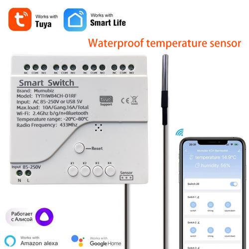 스마트스위치 투야 와이파이 온도 습도 라이프 앱, 패시브 드라이 컨택트 모듈, 알렉사 앨리스 호환, 250V, 4 채널 32,450원