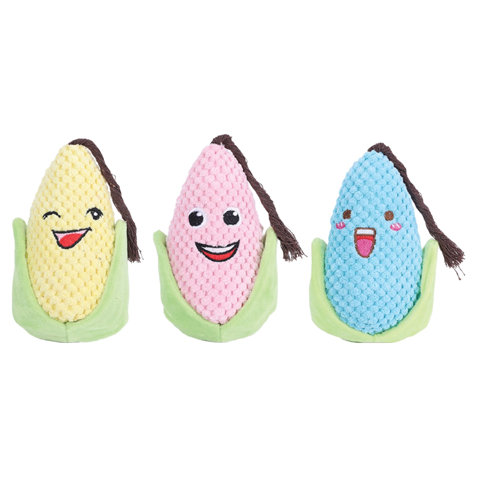 멍냥 강아지 옥수수 삑삑이 바스락 이갈이 장난감 3종 세트, 블루, 핑크, 옐로우, 1세트 15,900원