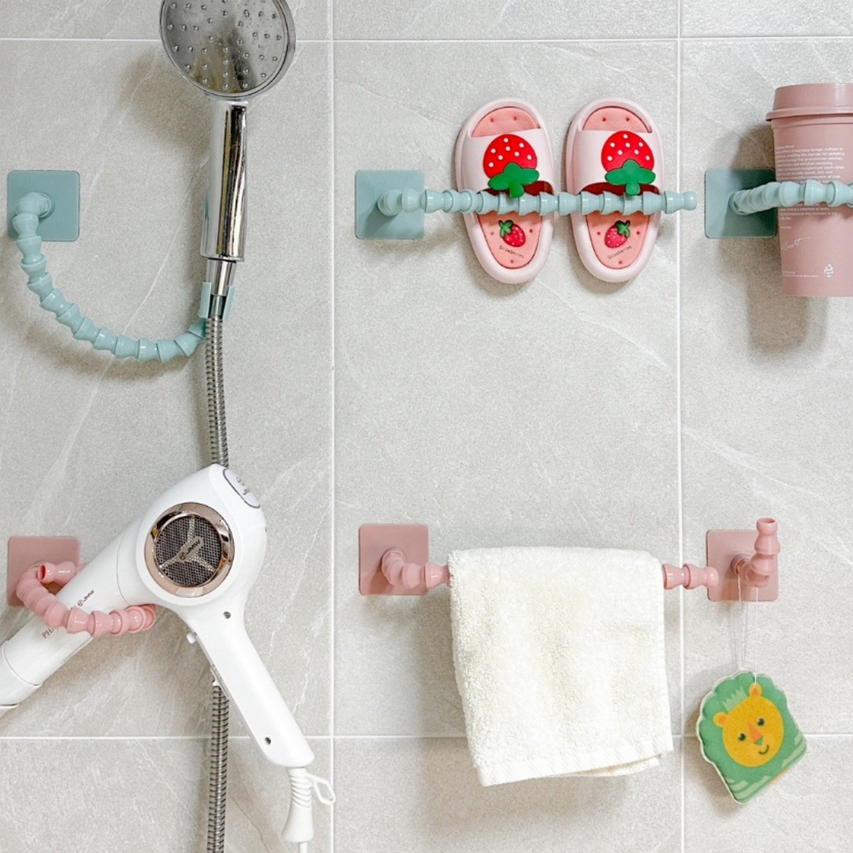 꾸미꼬미 다용도 걸이 샤워기 드라이기 수건 거치대 욕실 무타공 자바라 14,000원