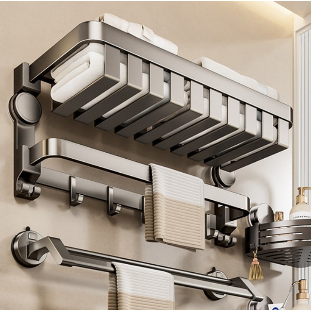 바네오 무타공 흡착식 욕실선반 수건걸이 60cm 대형, 모던그레이 35,900원