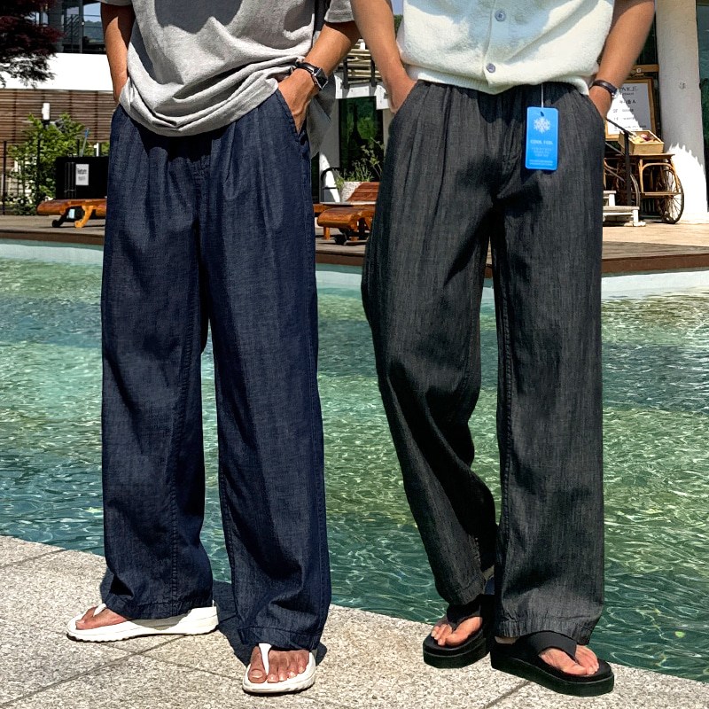 남자 더블 핀턱 아이스 쿨링 와이드 밴딩 여름 청바지 데님 팬츠 29,800원