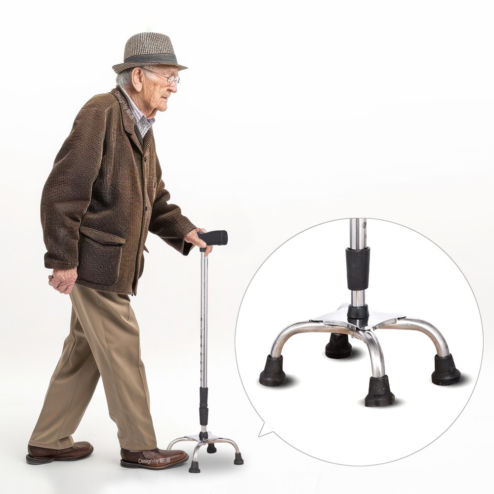 4발 노인지팡이 의료용 어르신 복지용구 할머니 네발 길이조절 보조용품, 크롬, 1개 19,600원
