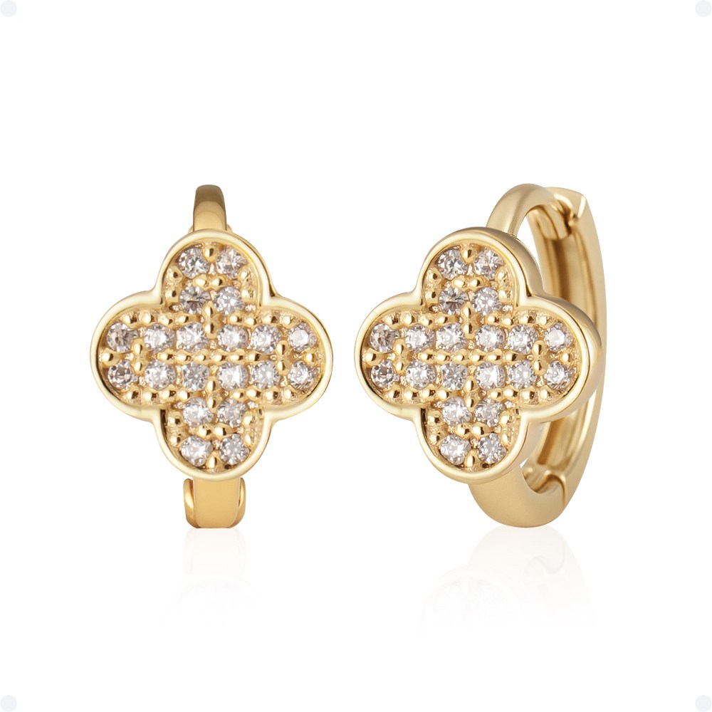 쥬넬 14KGF 촘촘 큐빅 빅 클로버 원터치 링 귀걸이, 현재가 58,900원