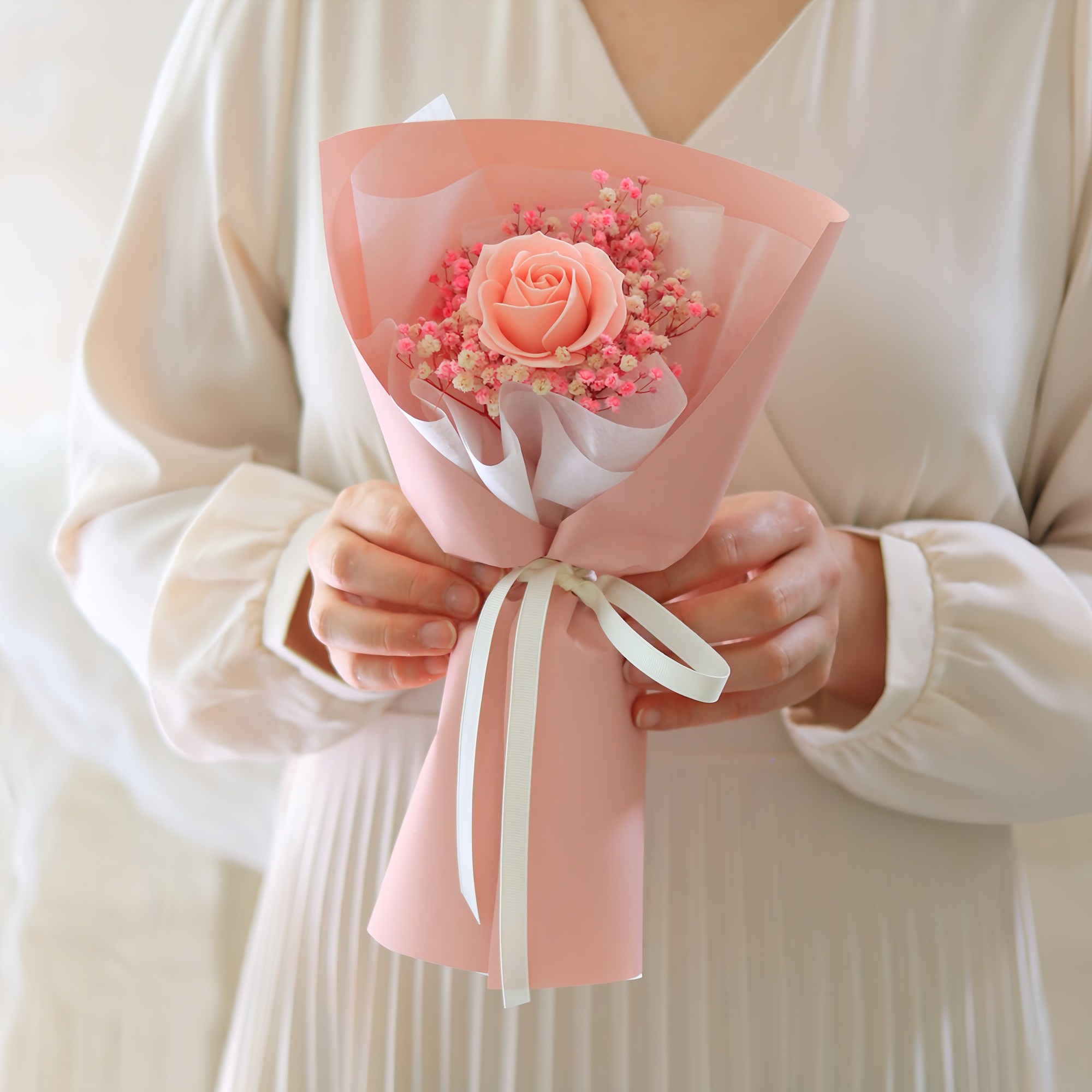 센트바스켓 비누꽃 프리저브드 안개 믹스 한송이 장미 꽃다발, 핑크, 1개 5,900원