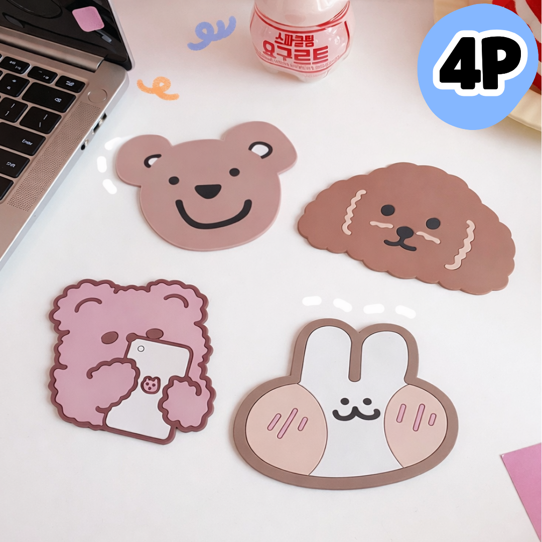 라라피치 귀여운 미끄럼방지 실리콘 컵받침 4개, 1세트, 멀티컬러 10,100원