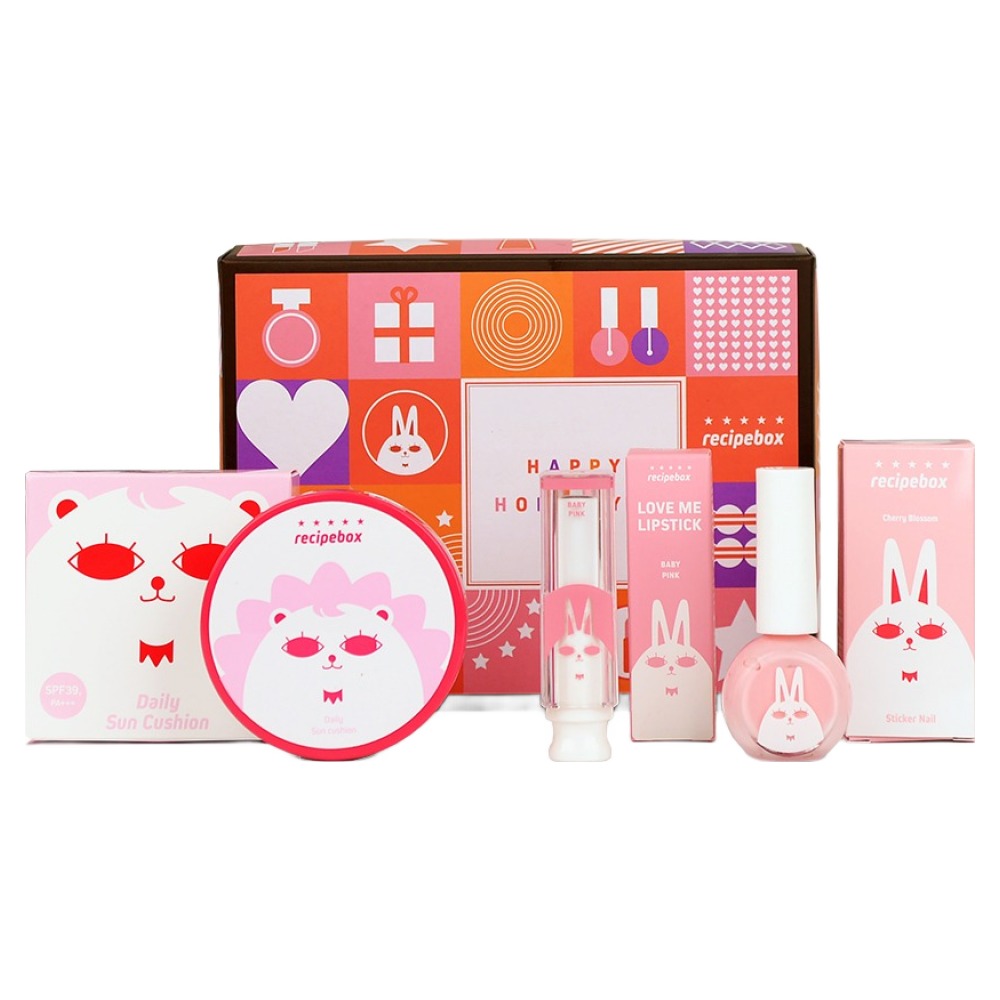 레시피박스 어린이 화장품 B 선물세트, 1세트, 매니큐어 체리블라썸 + 선쿠션 + 립스틱 베이비 핑크 + 선물박스 39,710원