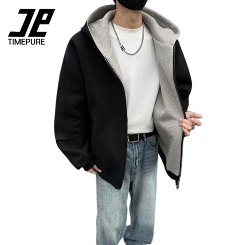 TIMEPURE 남녀공용 봄가을 겨울 더블 면 후드 집업 트렌디한 배색 디자인과 견고한 원단으로 완성된 캐주얼한 스타일의 하이 퀄리티 후드 외투 34,990원