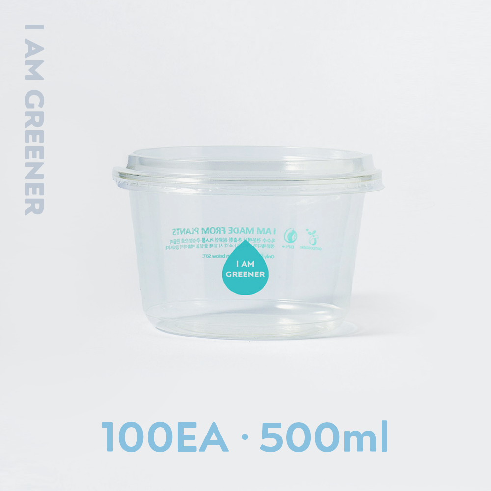 아이엠그리너 친환경 121파이 PLA 투명 원형 용기 + 뚜껑 세트 500ml, 1개, 100세트 33,330원