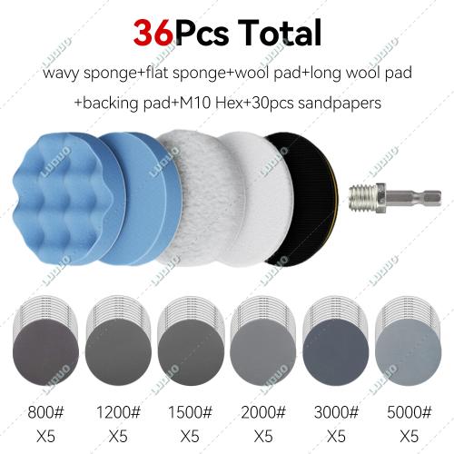 자동차 디테일링 연마 디스크 왁싱 스폰지 패드 키트 M10 드릴 어댑터 연마기 헤드라이트 복원용 사포 3 인치 36,220원