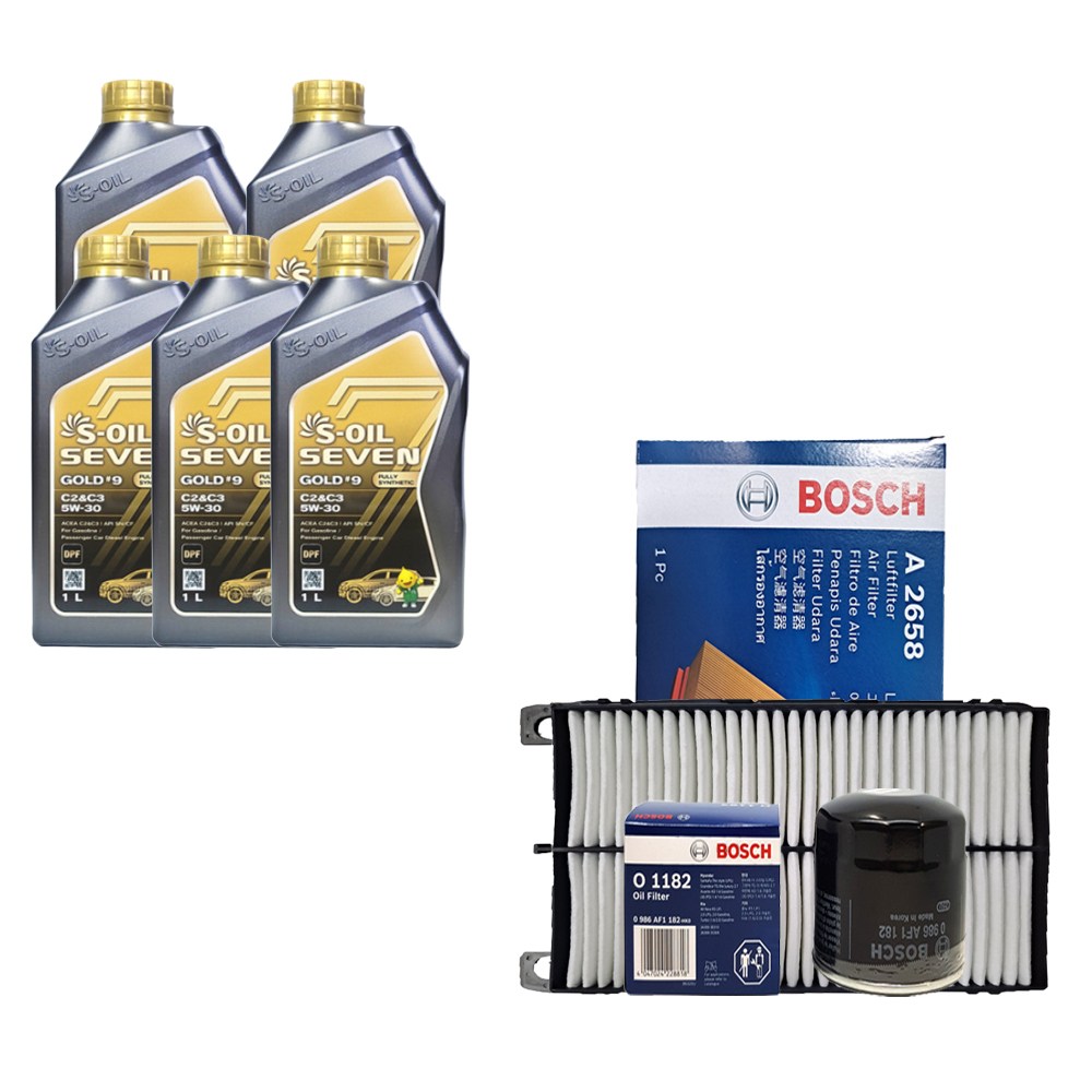 올뉴K7 YG 2.4 가솔린 에스오일 세븐골드 C2/C3 5W30(5L) 엔진오일 보쉬 필터 세트 1182-2658 70,000원