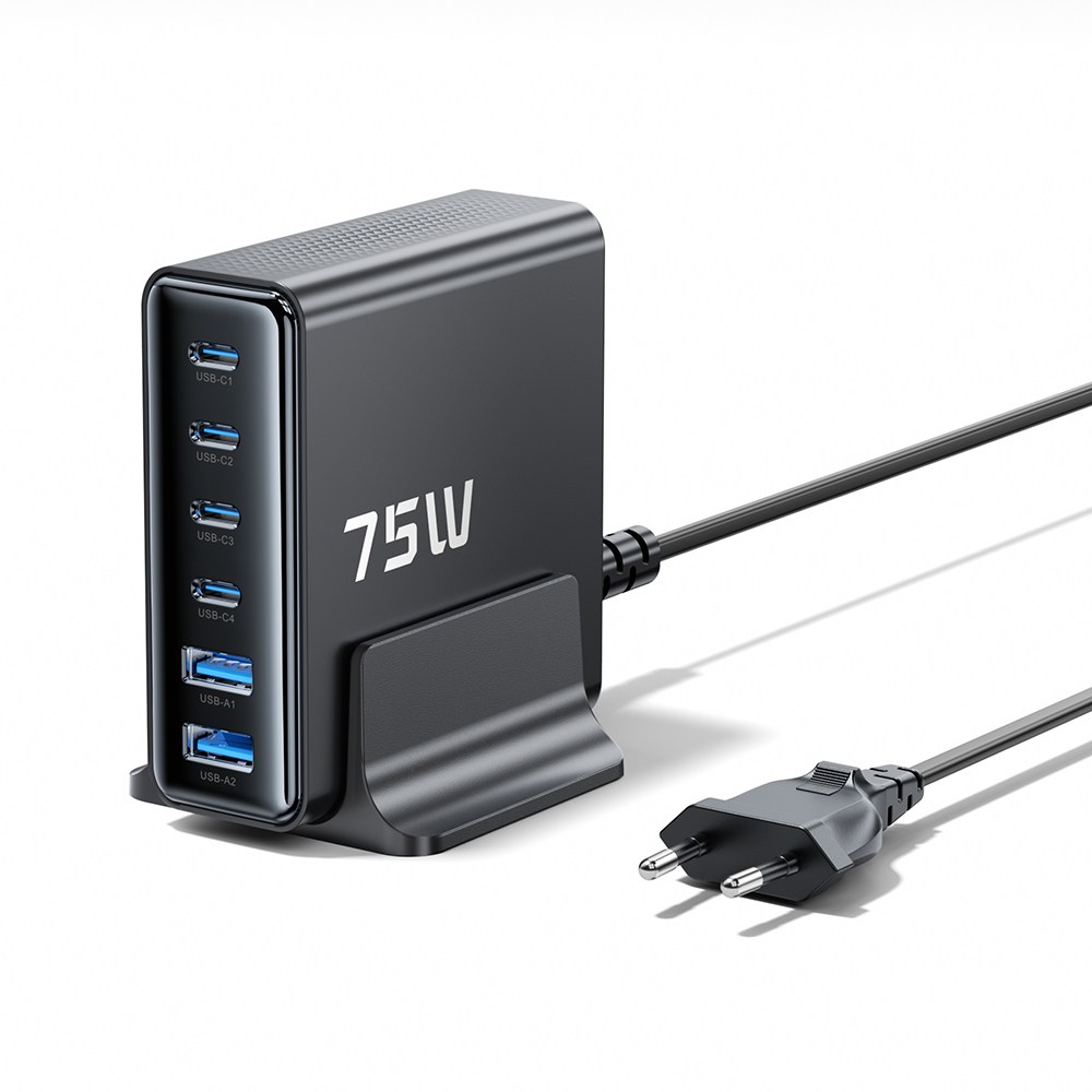 Toocki 투키 탁상용 C타입 GaN 75W PD3.0 PPS 4C2A 6포트 멀티 충전기, 1개, 블랙 41,700원