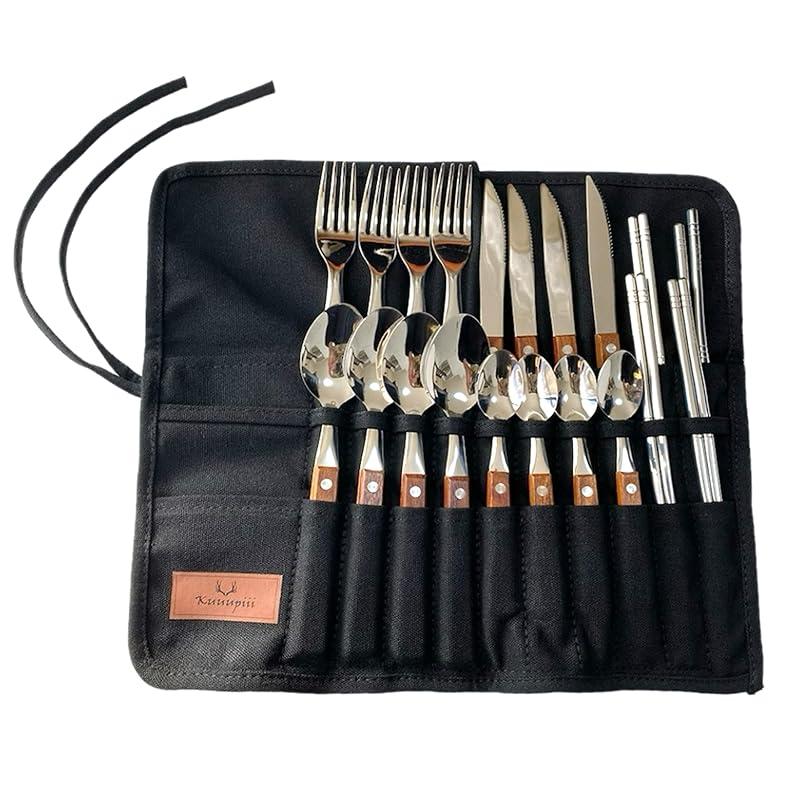 kuuupii 수저세트 4인용 21종 세트 캠핑 아웃도어 수납 목제 스테인리스 세련된 바베큐 어린이 어른 패밀리 그룹 솔로 캠핑 커트러리 BBQ 콤팩트 레저 경량 접이식 조리기구 64,180원