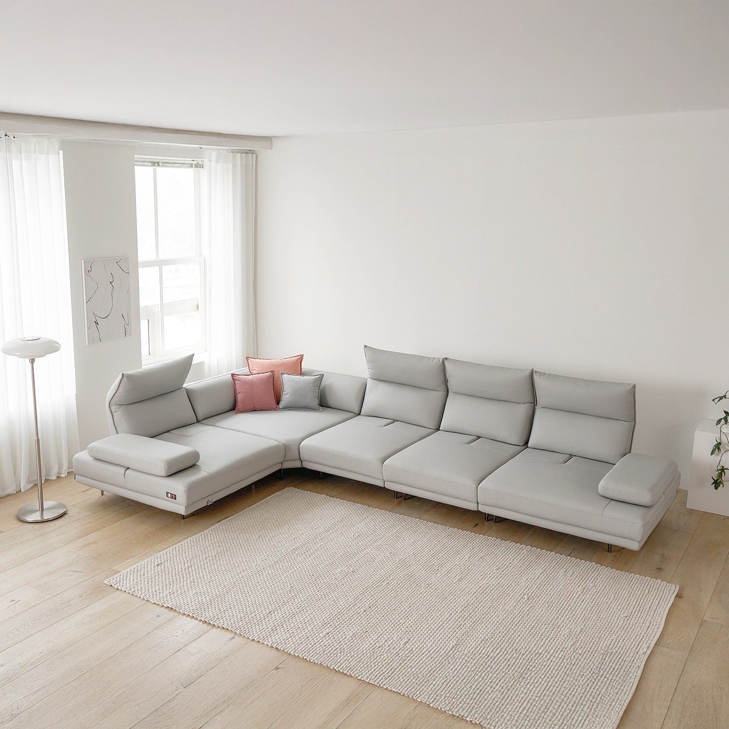 우관제갤러리 오드 6인 코너형 비건레더 스윙 소파 거실 가죽소파, 뮤트그레이 1,490,000원