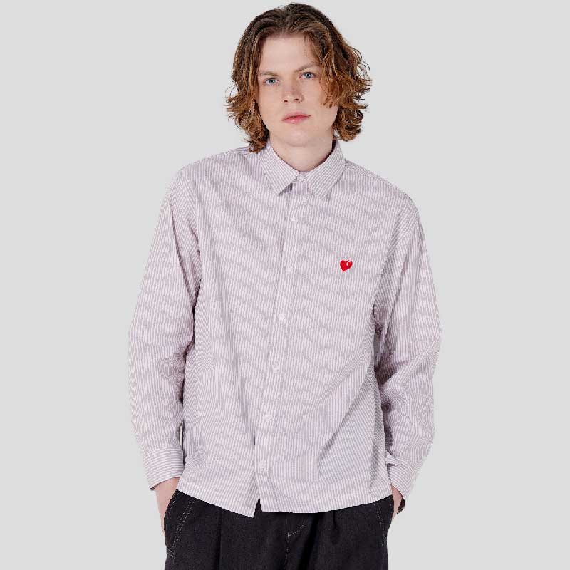 [커스텀어스] 남자 미니하트로자수 스트라이프 긴팔셔츠 CXS25FWSH922 BEI 107,100원