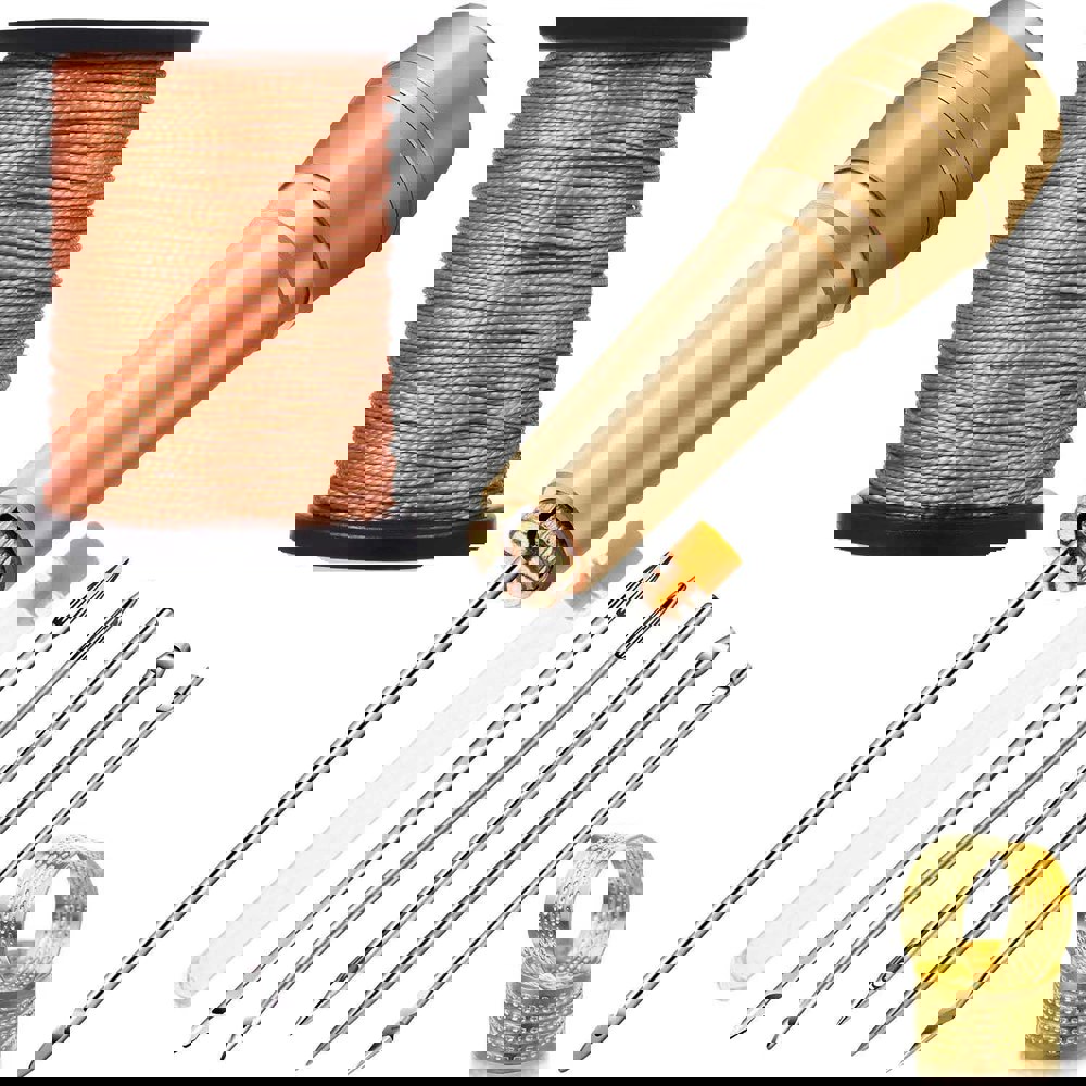 바늘실꿰기 가죽 재봉 송곳 바늘 키트 구리 손잡이가 신발 수리 도구 검정 다크  흰색 실 포함, [01] 바늘실꿰기 Black Thread Set, 1개 8,700원