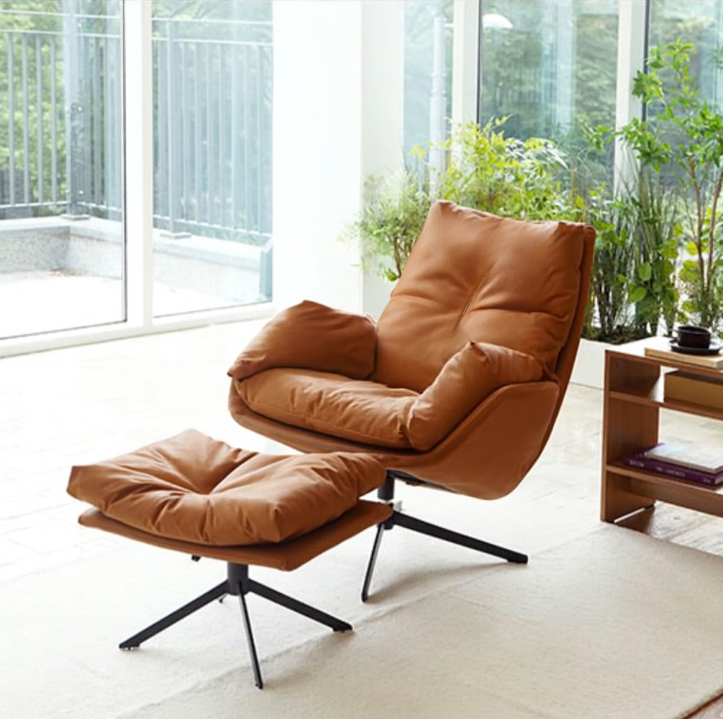 마루이 뉴트 1인용 360도 회전 안락의자 + 쿠션 스툴 방문설치, 카멜브라운, 1세트 298,900원