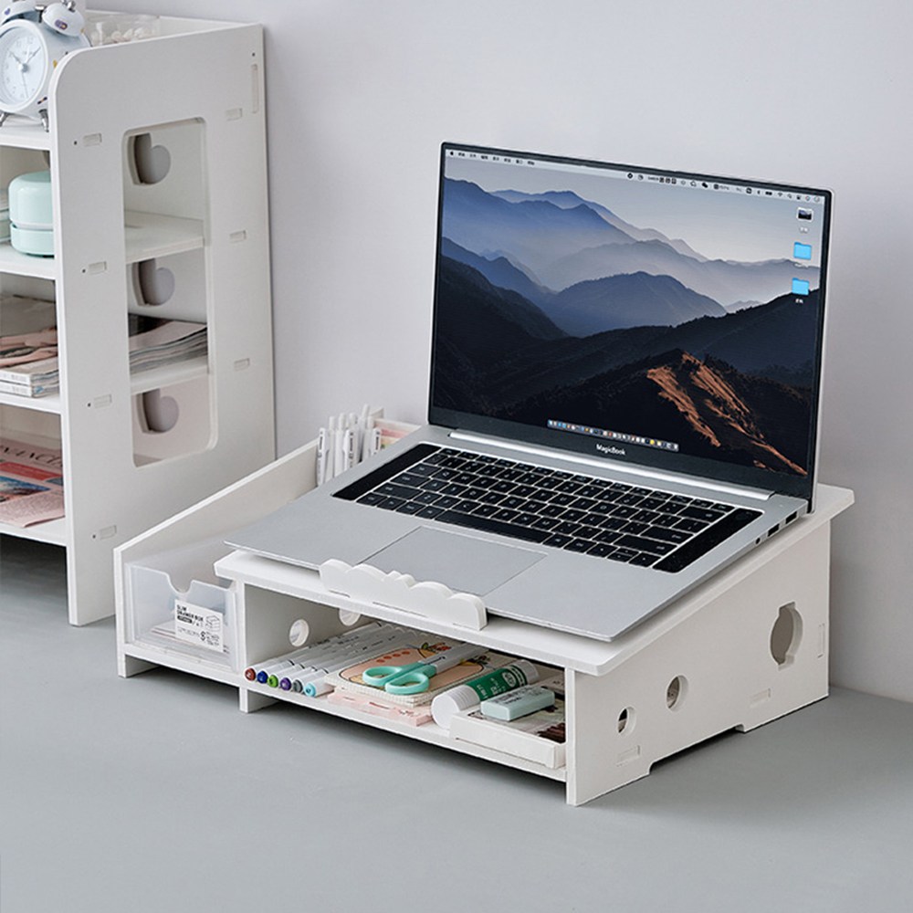 슈퍼인 쿨링홀 2단 격판 노트북거치대 다용도 사무용품 수납, 화이트, 1개 19,900원