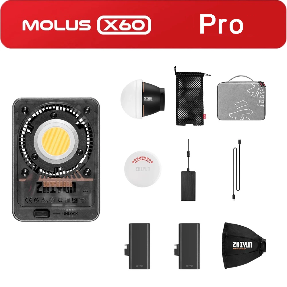 ZHIYUN MOLUS X60 촬영용 휴대용 야외 사진 조명, LED 포켓 필 램프, RGB, 2 색, COB 비디오 라이트 781,900원