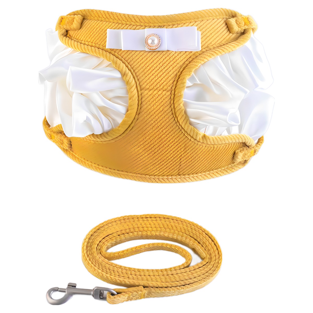 다이나토리 크림색 부드러운 레이스 강아지 하네스 + 리드줄 세트, 1세트, 옐로우 9,900원