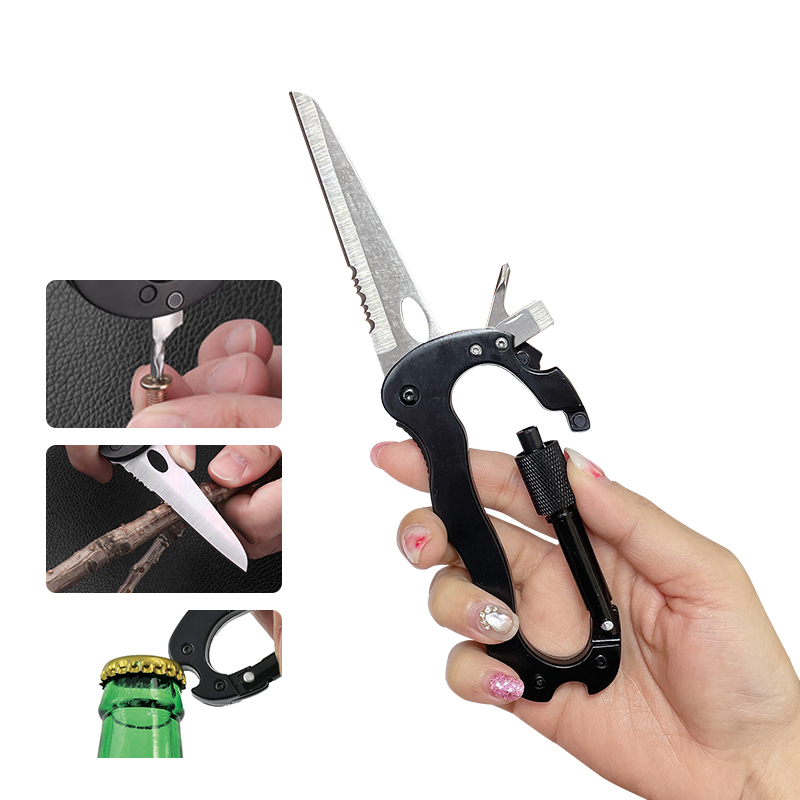 멀티 카라비너 캠핑용품 열쇠고리 비나 특수금속 칼 드라이버 병따개 휴대용 등산 견인 후크, 단일 색상 6,900원