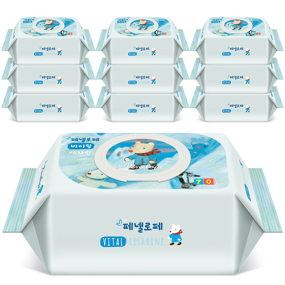 페넬로페 바이탈 플러스 세자린 아기물티슈 캡형, 75g, 70개입, 10개 23,900원