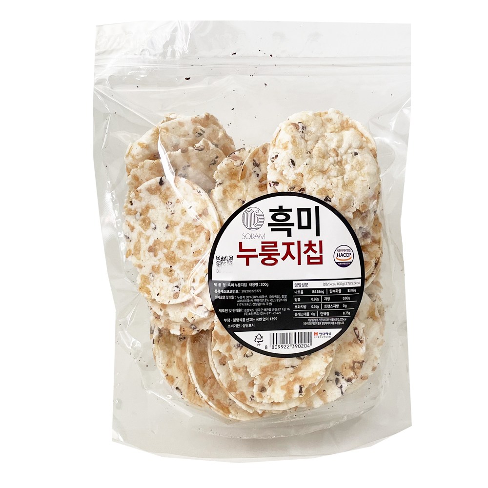 흑미 누룽지칩 스낵 어르신 아기 건강간식 당뇨식, 1개, 200g 6,600원