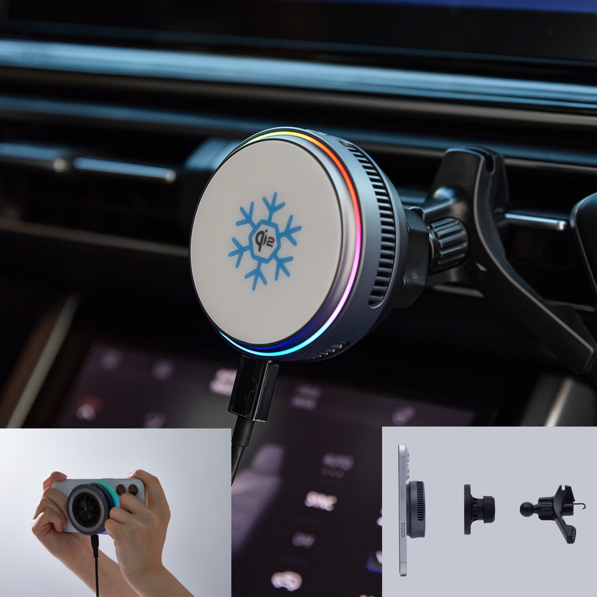 벤타론 자력 탈부착형 qi2 15W 강력냉각 맥세이프 차량용 무선충전 거치대, 화이트 39,900원