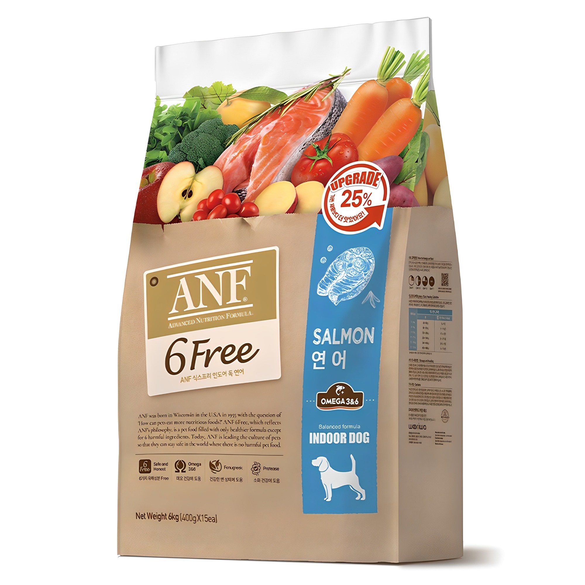 ANF 생후 4개월 이상 인도어 독 식스프리 건식사료, 연어, 6kg, 1개 63,900원