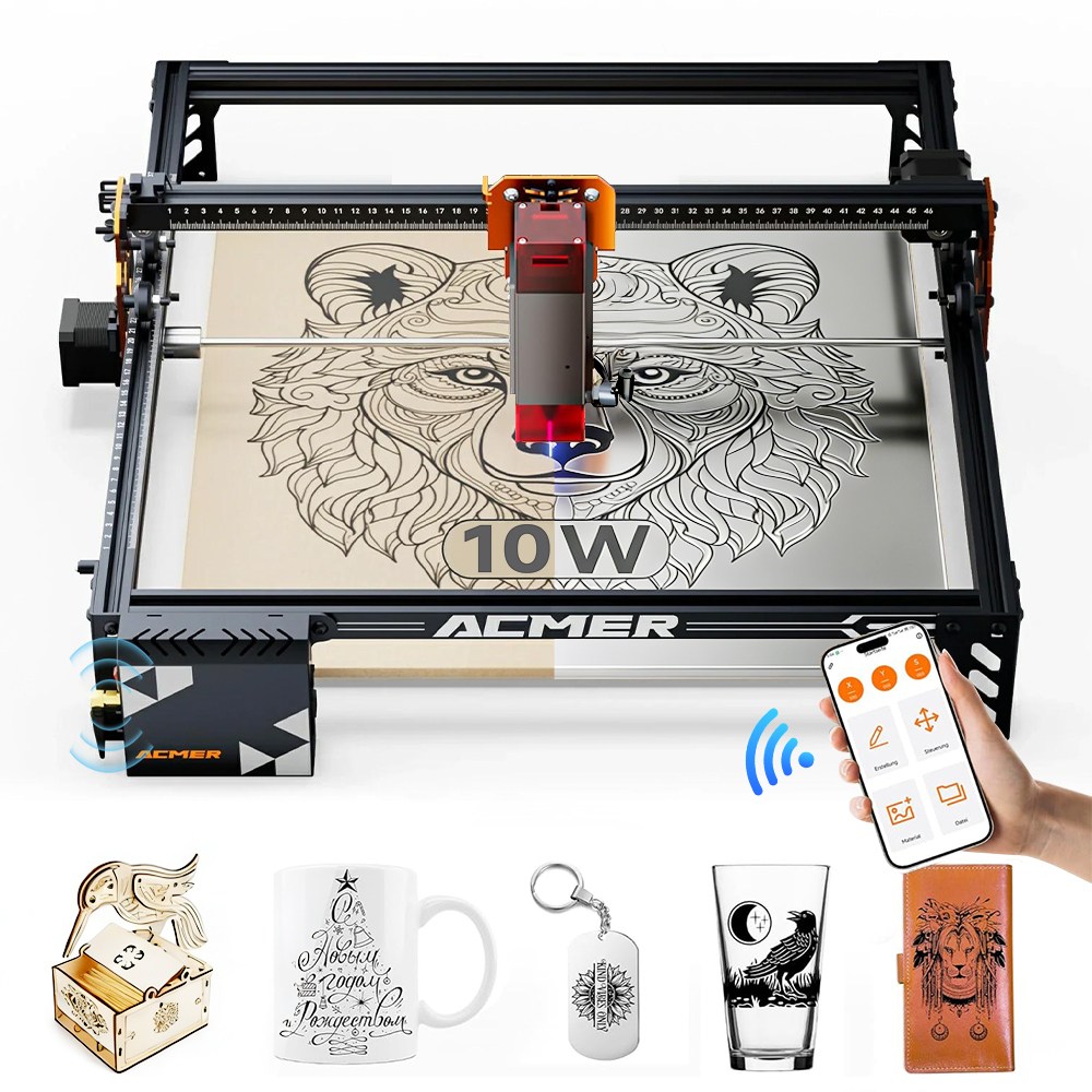Acmer 10W 소형 금속 레이저 각인기 마킹기 커팅기 나무 가죽 아크릴 wifi 앱 연동 P1S PRO, 1개 628,000원