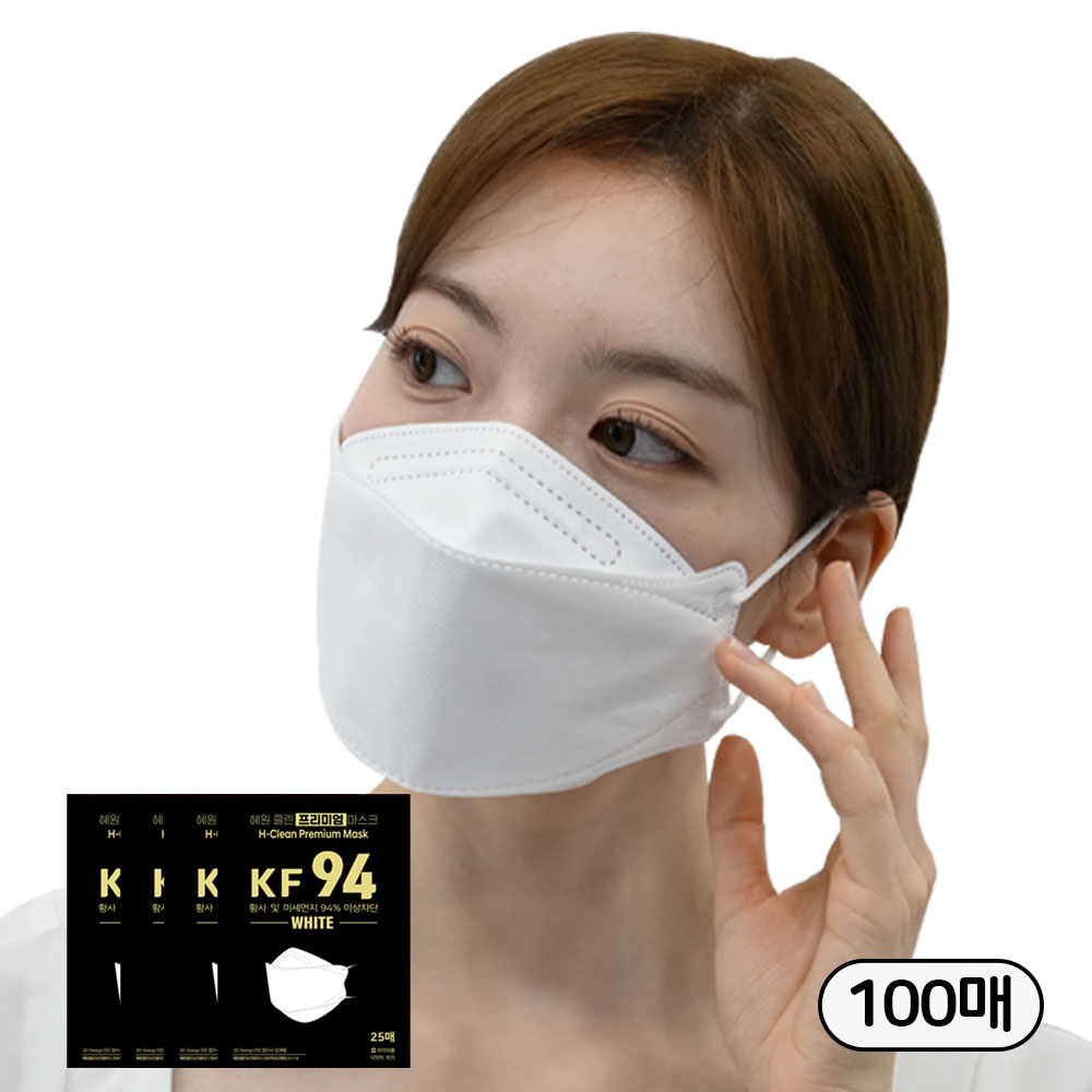 혜원클린 국산 KF94 대형 프리미엄 마스크 100매, 프리미엄 화이트, 4개, 25개입 10,800원