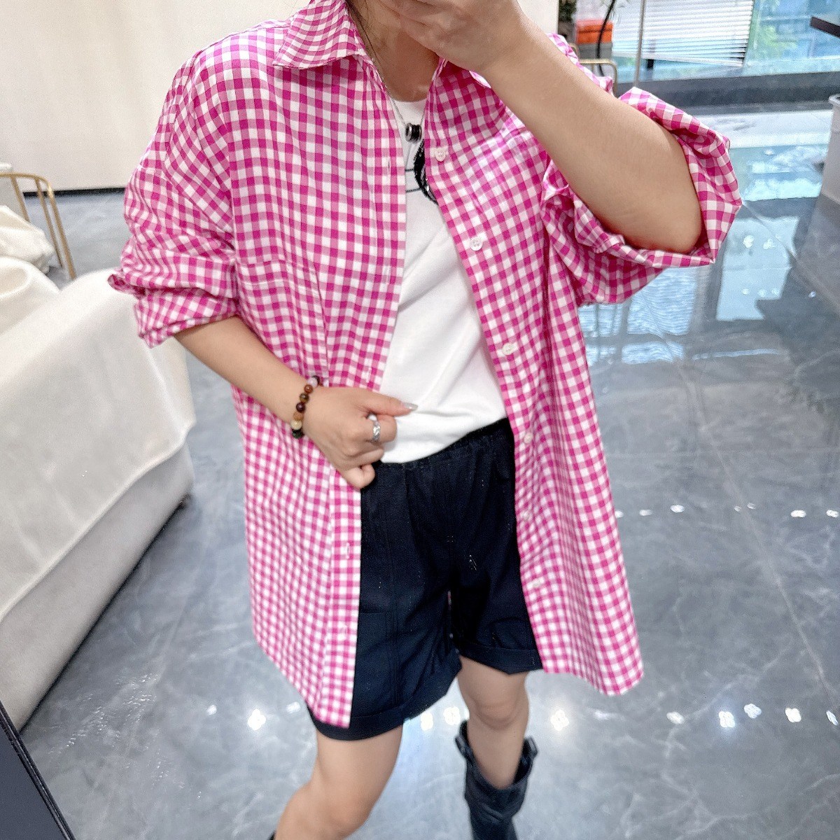 수워나 여성 체크 셔츠 남방 49,000원