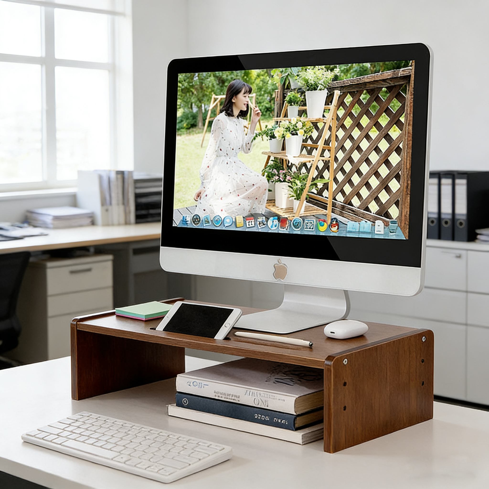 쿠리브 사무실 모니터받침대 데스크 선반 원목색 모니터 스탠드 14,900원