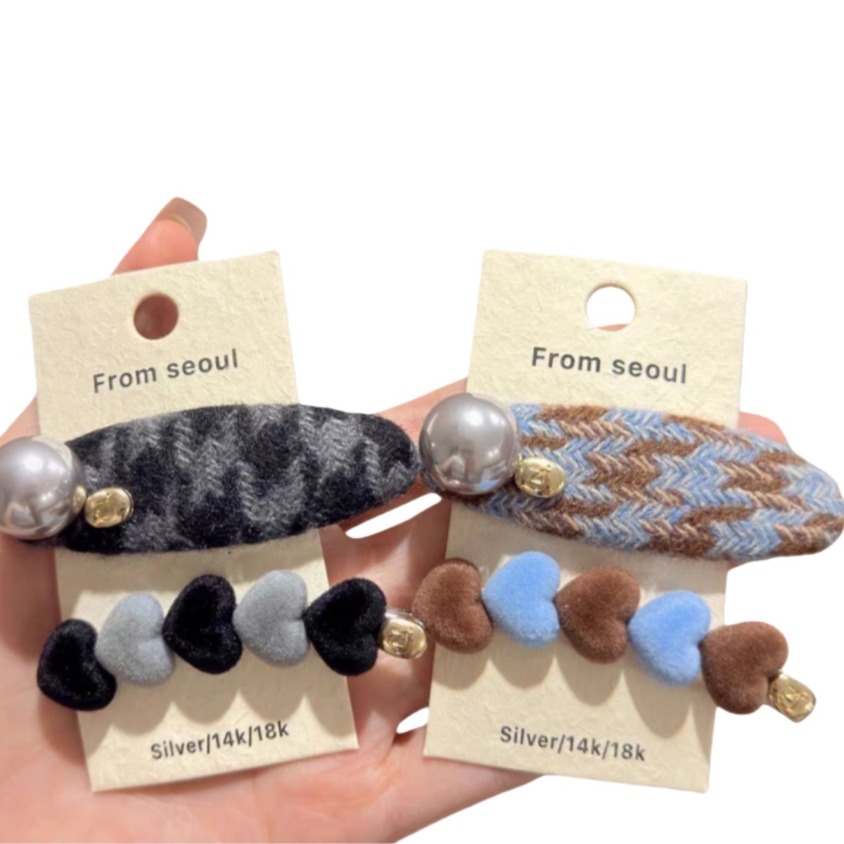 Makone 여성 하트 진주 앞머리 잔머리 2종세트 머리핀 헤어핀 1+1 12,370원