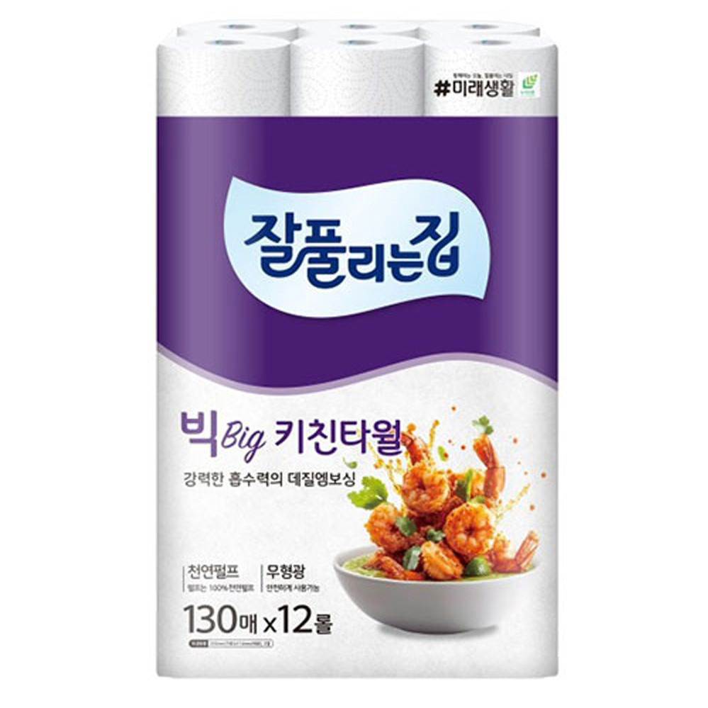 잘풀리는집 빅 롤 키친타월 2겹 130매 천연펄프 무형광 강력 흡수 데질엠보싱 10,900원