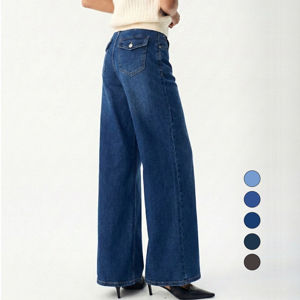 엘블로썸 여성 [숏,기본,롱] 스판 와이드 히든밴드 백포켓 청바지 21,800원